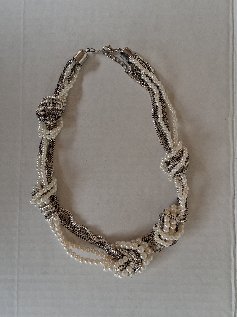 Traci Linn Multi-Strand Pearl and Silver-Tone Knot Necklace - White/Silver